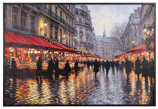 S & A LED Light Up Canvas Wall Art - European Cafe Street Scene - 60x90 cm