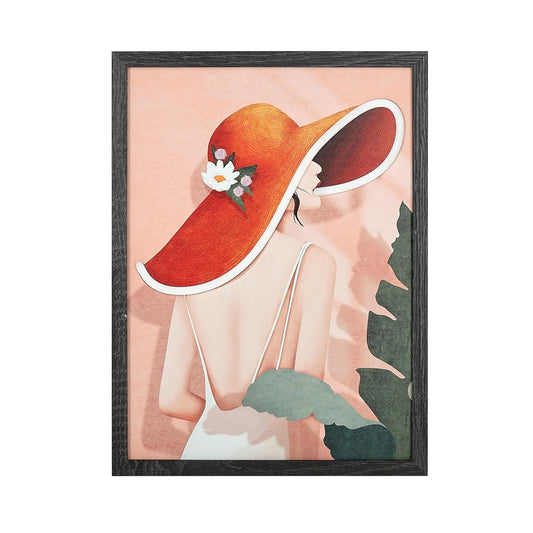 S & A LED Light Up Wall Art - Elegant Lady with Large Sun Hat - 30x40 cm