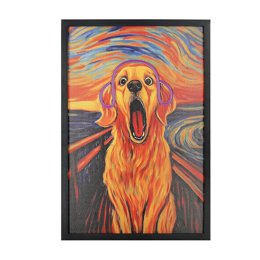 S & A LED Light Up Golden Retriever The Scream Parody Canvas Painting - 34x50 cm