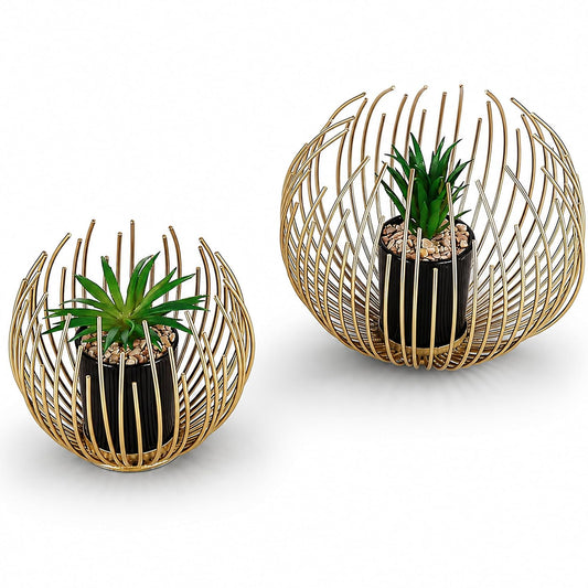 S & A Artificial Plants with Gold Metal Frame Planters - Pack of 2