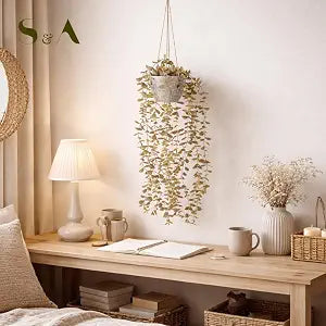 S & A Hanging Artificial Vine Plant with Decorative Grey Pot - 60 cm