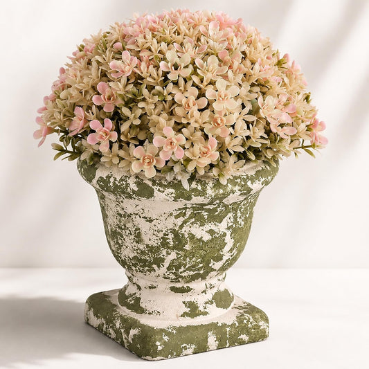 S & A Artificial Blush Pink Flower Plant in Rustic Green Pot