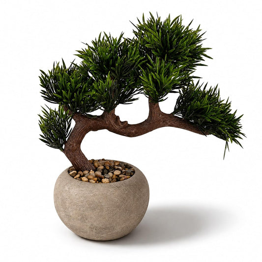 S & A Premium Artificial Bonsai Tree with White Ceramic Pot - 22 cm
