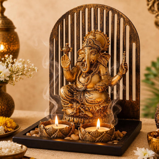 S & A Antique Ganesh Ji Murti with Vertical Slotted Grill Backdrop