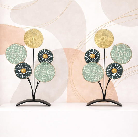 S & A Set of 2 Abstract Metal Floral Tabletop Sculptures - 39 cm