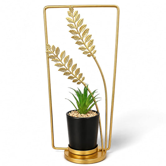 S & A Artificial Plant in Black Pot with Gold Metal Frame - 12 cm