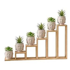S & A Artificial Succulent Plants with Buddha Face Pots - Pack of 6