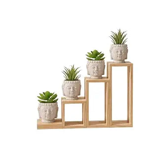 S & A Small Artificial Succulent Plant Set with Buddha Face Pots - Pack of 4